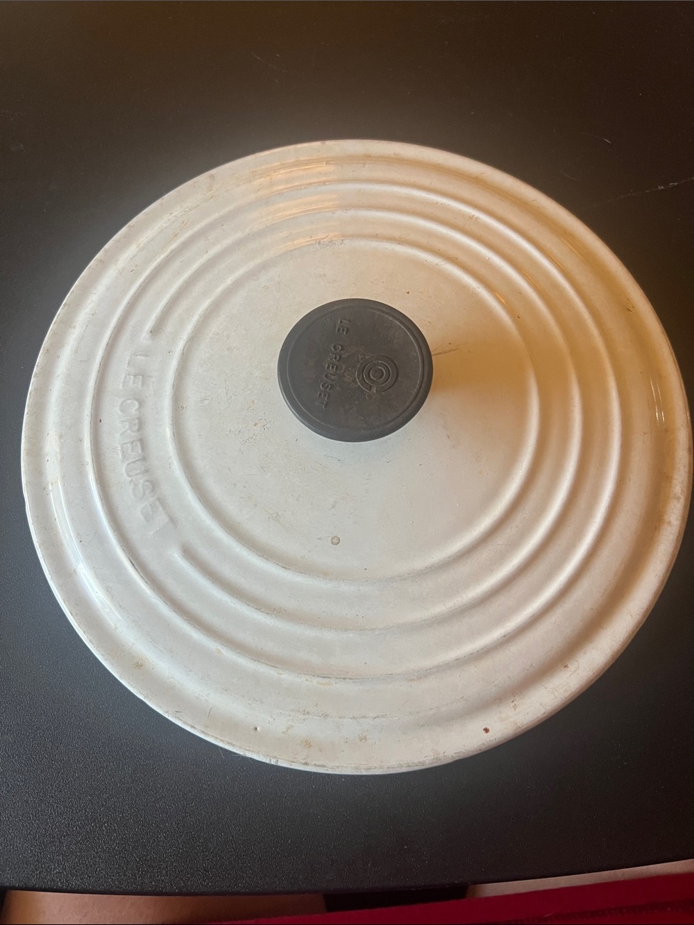 Replacement Le Creuset White Enameled Dutch Oven Lid Black Knob 26 5.5qt